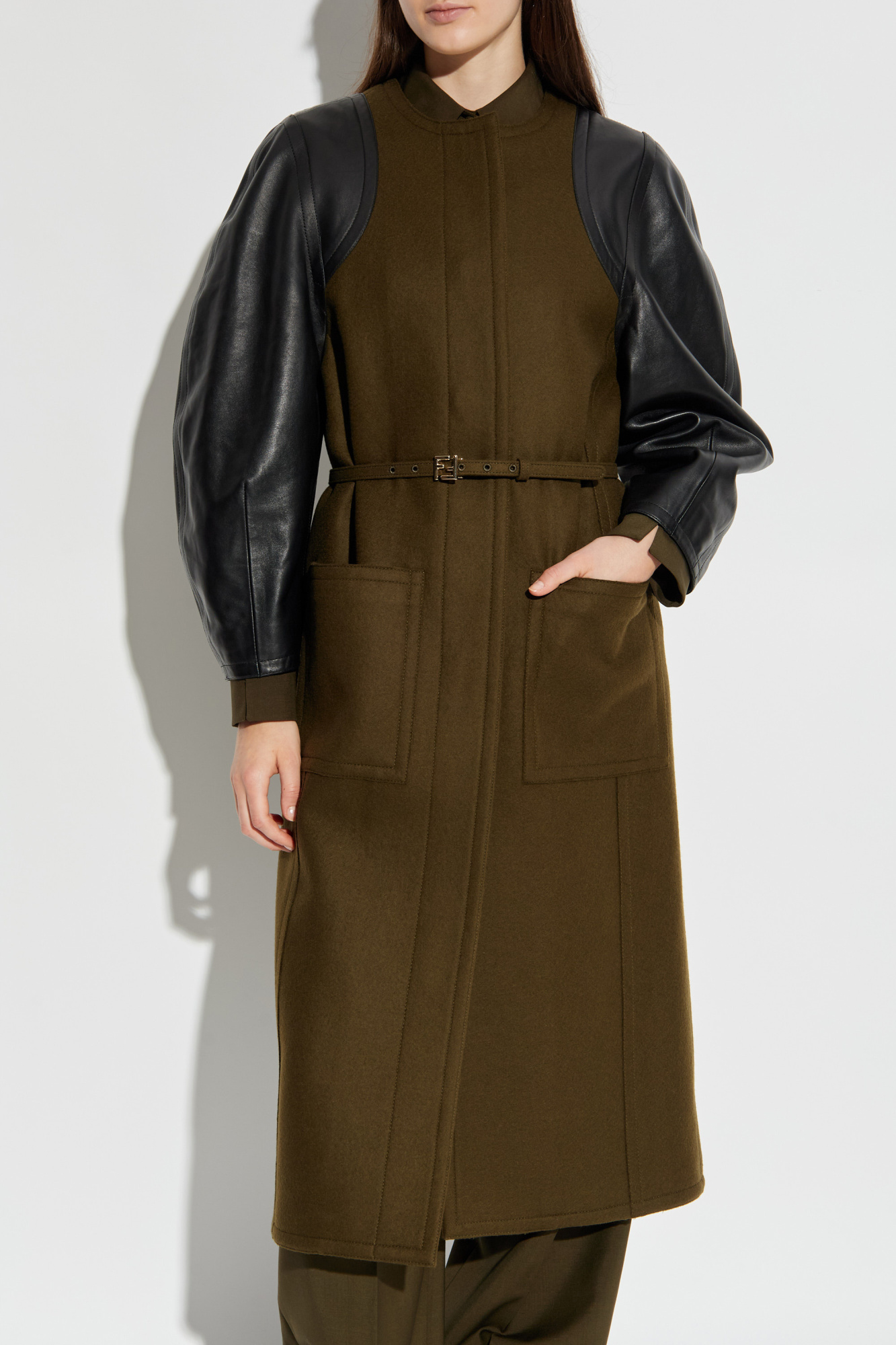 Fendi Wool coat with leather sleeves | Women's | Vitkac